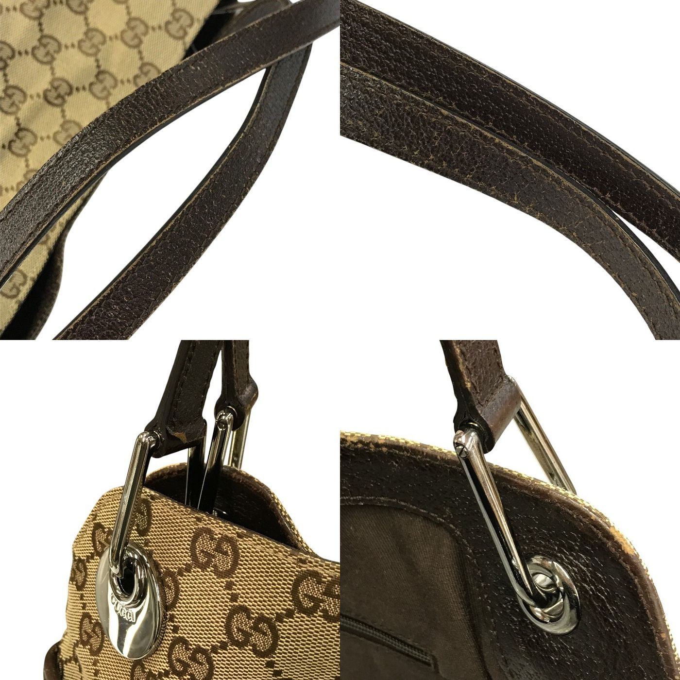 GUCCI グッチ GGキャンバス ハンドバッグ レディース キャンバス/レザー セミショルダー トート A4収納 カーキ/ブラウン 121023 中古 T1