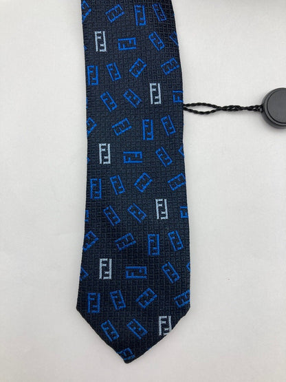 FENDI フェンディ ズッカ柄 ネクタイ シルク100％ ダークネイビー 中古 D4