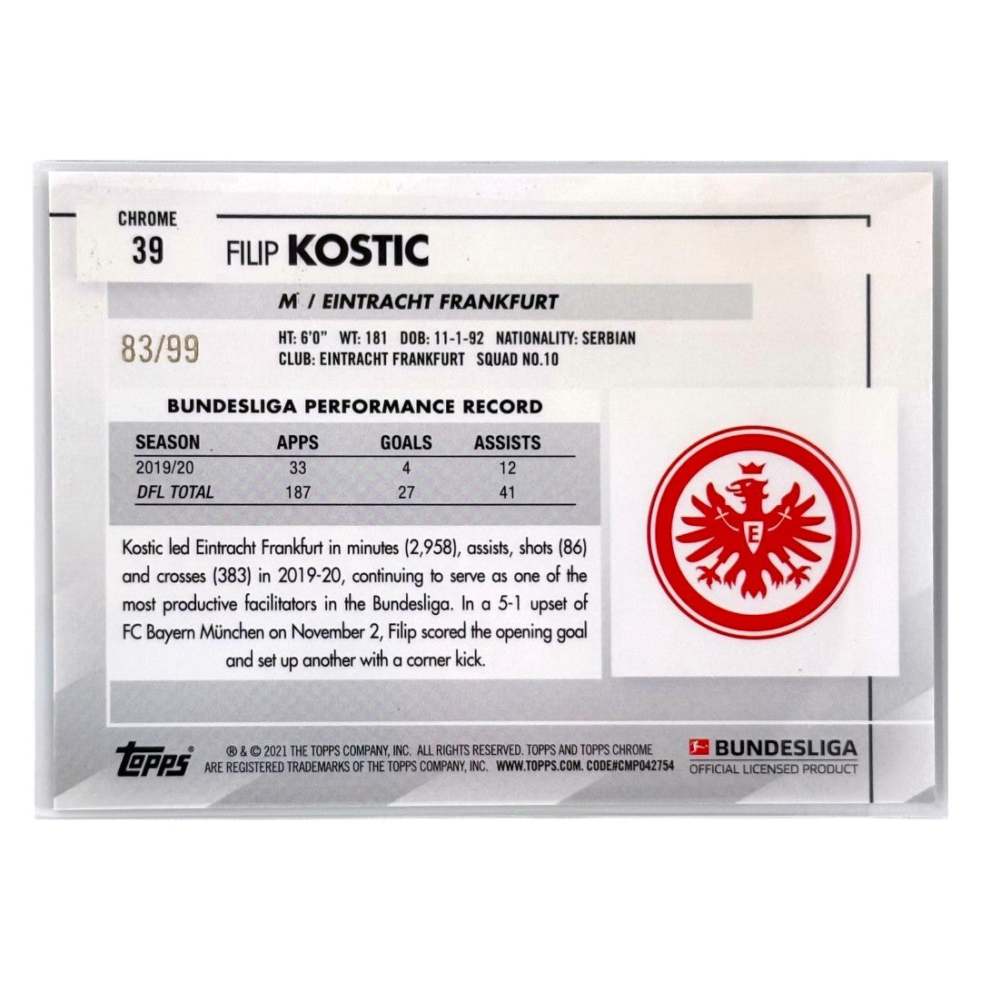 TOPPS サッカーカード CHROME FILIP KOSTIC EINTRACHT FRANKFURT /99 #39 中古 IT1