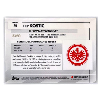 TOPPS サッカーカード CHROME FILIP KOSTIC EINTRACHT FRANKFURT /99 #39 中古 IT1