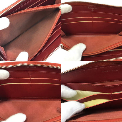 CHANEL シャネル マトラッセ 長財布 レディース ラウンドジップ ファスナー キャビアスキン キルティング レッド/シルバー金具 A50097 中古 T1