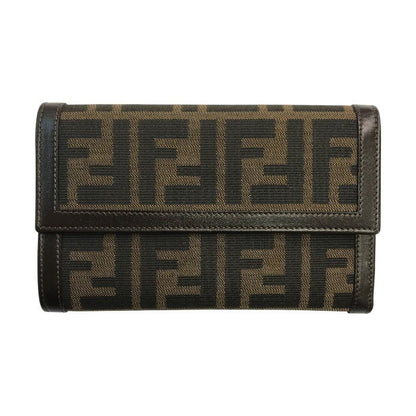 FENDI フェンディ 財布 レディース ズッカ柄 3つ折り 小銭入れ 定期入れ ブラウン 30858 中古 T1