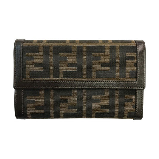 FENDI フェンディ 財布 レディース ズッカ柄 3つ折り 小銭入れ 定期入れ ブラウン 30858 中古 T1