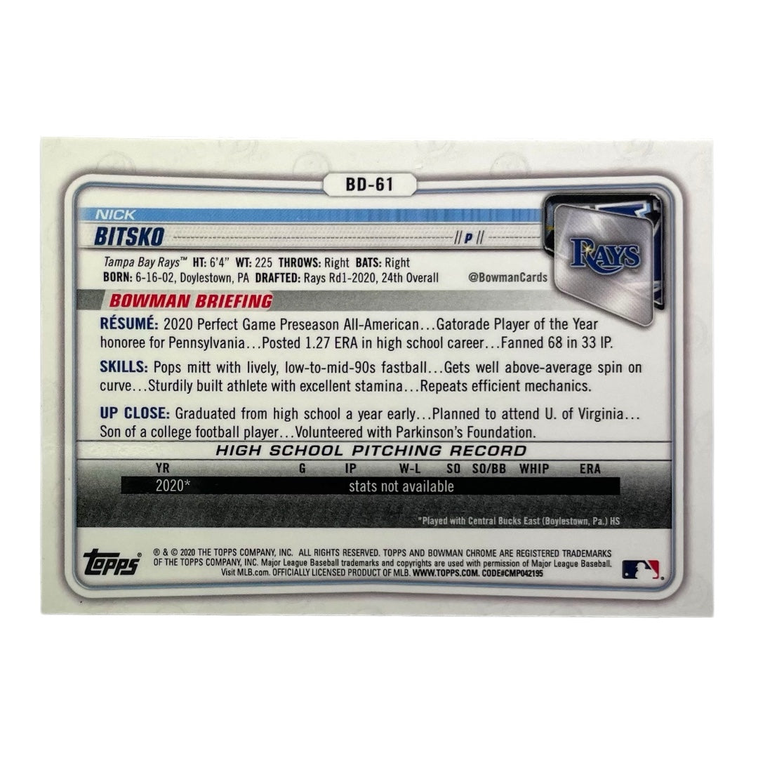 TOPPS MLBカード BOWMAN CHROME 1ST NICK BITSKO TAMPA BAY RAYS #BD-61 中古 IT2