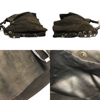 YVES SAINT LAURENT イブサンローラン リヴゴーシュ モンバサ ワンショルダー レディース スウェード プリーツ 角型ハンドル 半月 ブラウン 中古 T1