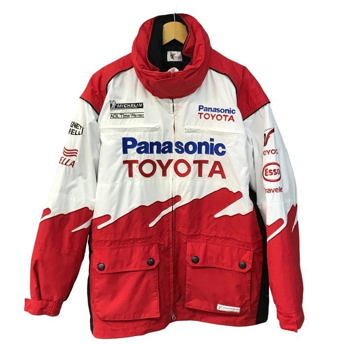Panasonic TOYOTA Racing F1 ジャケット メンズ ナイロン 中綿インナー付き フード収納 ジップアップ 刺繍 レッド/ホワイト Mサイズ 中古 T1