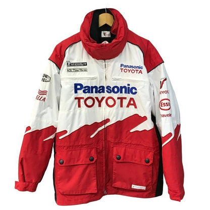 Panasonic TOYOTA Racing F1 ジャケット メンズ ナイロン 中綿インナー付き フード収納 ジップアップ 刺繍 レッド/ホワイト Mサイズ 中古 T1