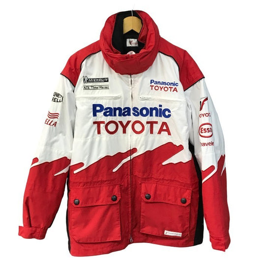 Panasonic TOYOTA Racing F1 ジャケット メンズ ナイロン 中綿インナー付き フード収納 ジップアップ 刺繍 レッド/ホワイト Mサイズ 中古 T1