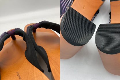 mizutori みずとりの下駄 hitete 6.5 紫流 黒・紫（小倉 縞縞) サイズL レディース 中古 D4