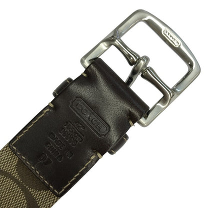 COACH コーチ シグネチャー ベルト メンズ レザー ピン式 大きいサイズ ベージュ/レッド系 105cm 90006 中古 T1