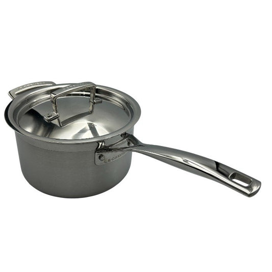LE CREUSET ル・クルーゼ 2.8L 18cm 片手鍋 蓋付 ステンレス ソースパン キッチンツール 調理器具 料理 IH 直火 中古 W４