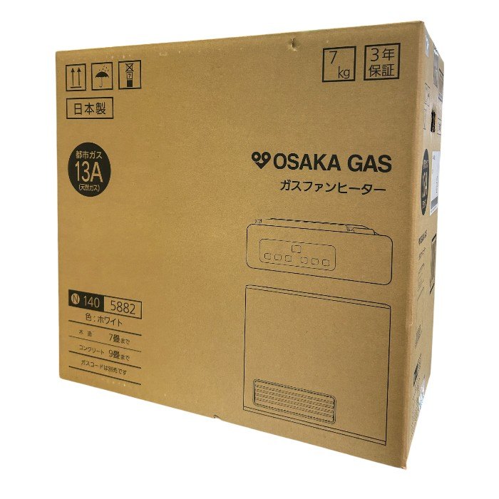 未開封品 大阪ガス ガスファンヒーター ホワイト 都市ガス用 13A 木造7畳まで/コンクリート9畳まで 140-5882 暖房器具 冬 家電 中古 W1