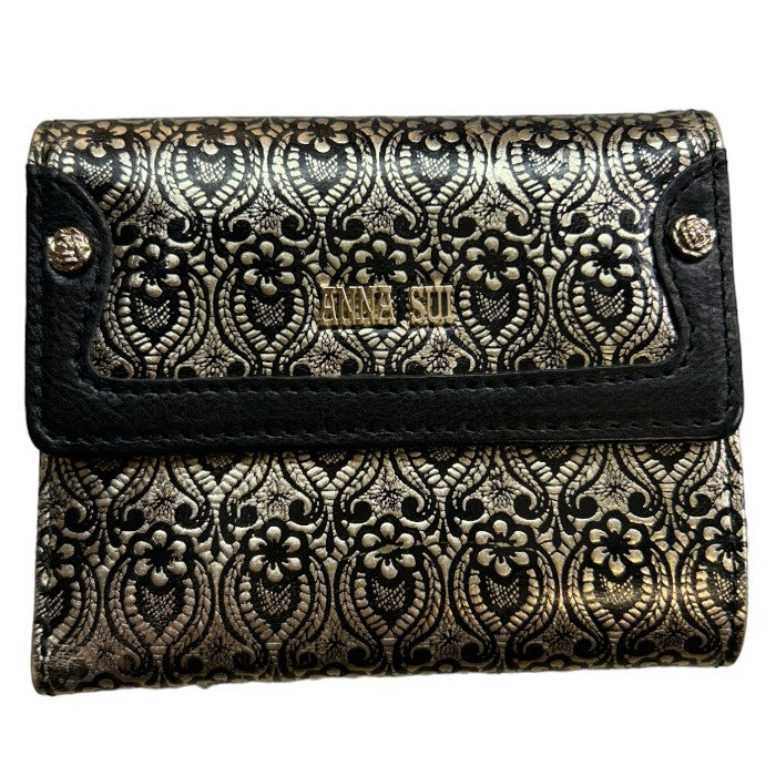 ANNA SUI アナスイ 二つ折り 財布 コンパクト レディース 総柄 レザー 中古 W４