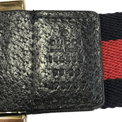 GUCCI グッチ ダブルリング ベルト ユニセックス キャンバス/レザー シェリーライン ストライプ ネイビー/レッド 113cm 146435 中古 T1