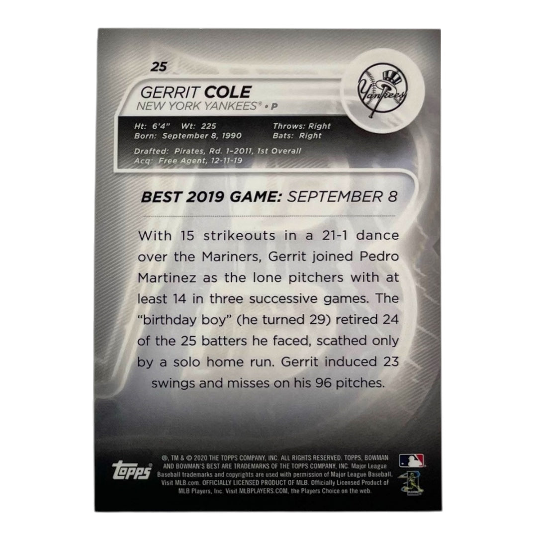 TOPPS MLBカード BOWMAN'S BEST GERRIT COLE NEW YORK YANKEES /250 #25 中古 IT2