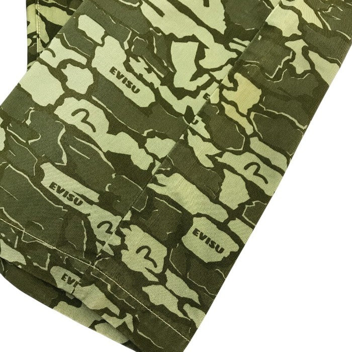 EVISU エヴィス ショートパンツ メンズ コットン ハーフパンツ 短パン カモメ カモフラ 迷彩 カーキグリーン 36サイズ 2001 中古 T1