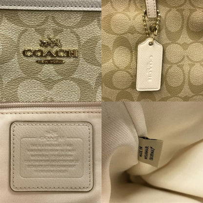 COACH コーチ トートバッグ レディース PVCシグネチャー ジップ ショルダー 通勤 ライトカーキ/ホワイト F34104 中古 T1