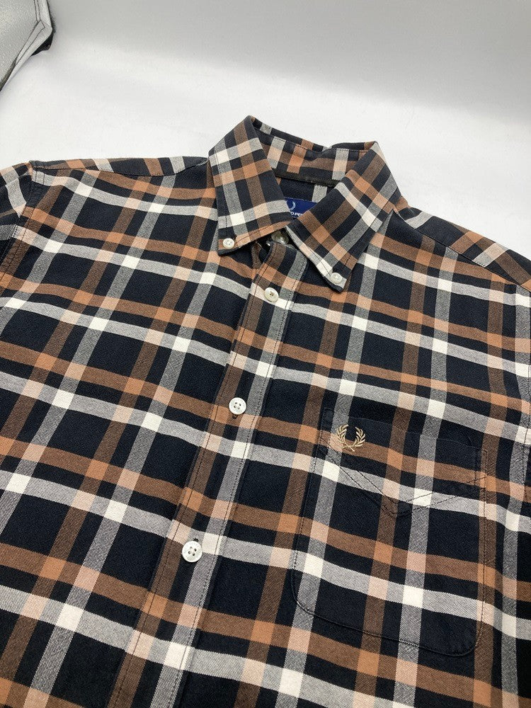FRED PERRY フレッドペリー チェック柄 長袖シャツ ボタンダウン サイズS 中古 D4