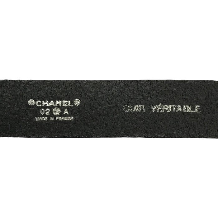 CHANEL シャネル バングル レディース レザー ブレスレット ココマーク ホック留め 長さ調節可 シルバー金具 ブラック 中古 T1