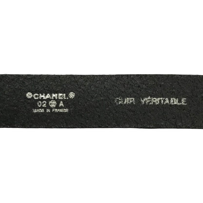CHANEL シャネル バングル レディース レザー ブレスレット ココマーク ホック留め 長さ調節可 シルバー金具 ブラック 中古 T1