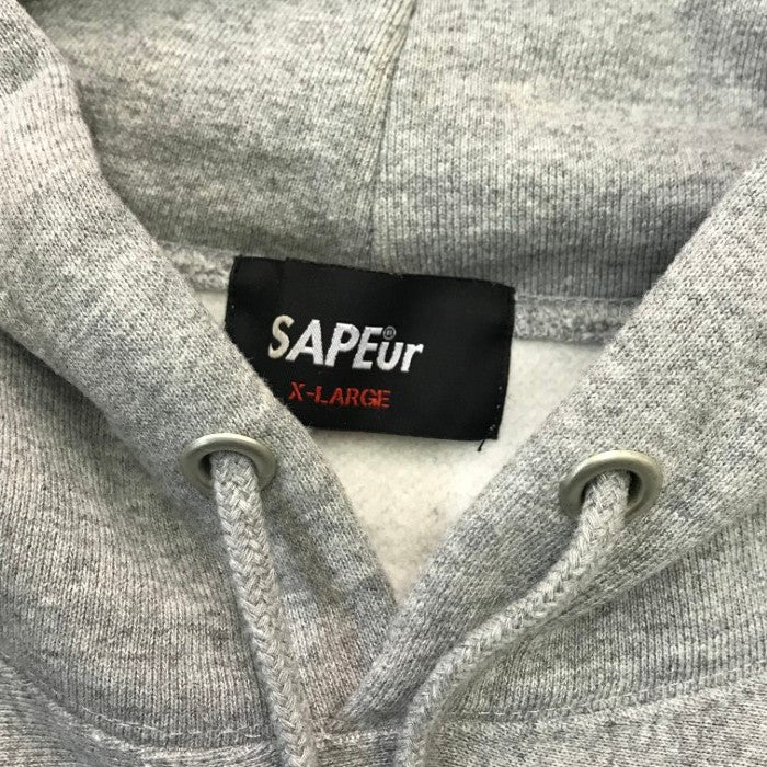 SAPEur サプール パーカー メンズ コットン スウェット 浜田雅功 浜ちゃん フーディ 裏起毛 バックプリント グレー XLサイズ 中古 T1
