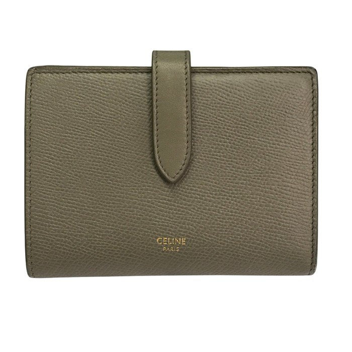 CELINE セリーヌ ミディアム ストラップウォレット 財布 レディース レザー 二つ折り シンプル コンパクト グレー 中古 T1