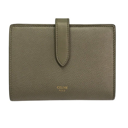 CELINE セリーヌ ミディアム ストラップウォレット 財布 レディース レザー 二つ折り シンプル コンパクト グレー 中古 T1