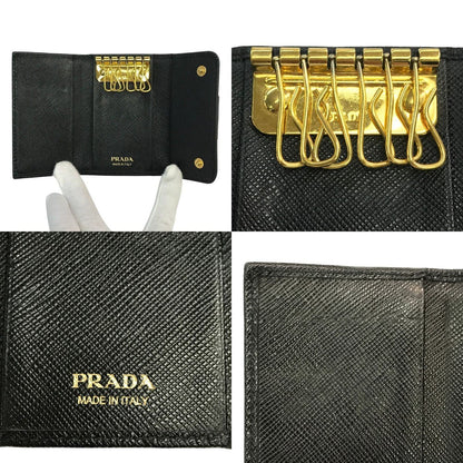 PRADA プラダ 6連キーケース レディース サフィアーノ レザー リボン ゴールド金具 ブラック 中古 T1