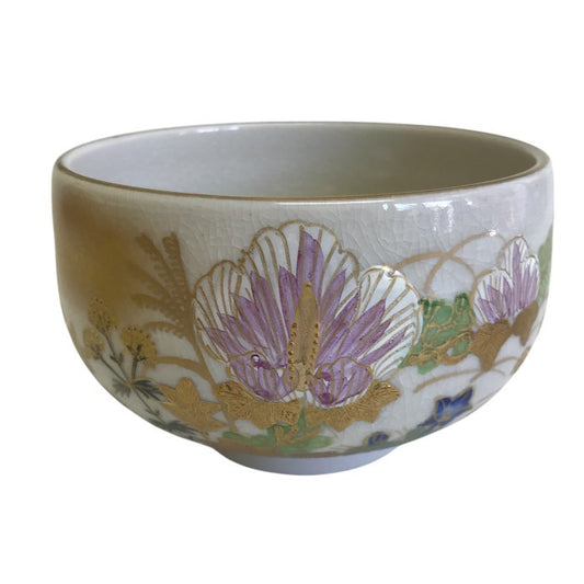九谷焼 芦湖 茶碗 和食器 抹茶茶碗 茶道 お茶道具 中古 Ｗ1