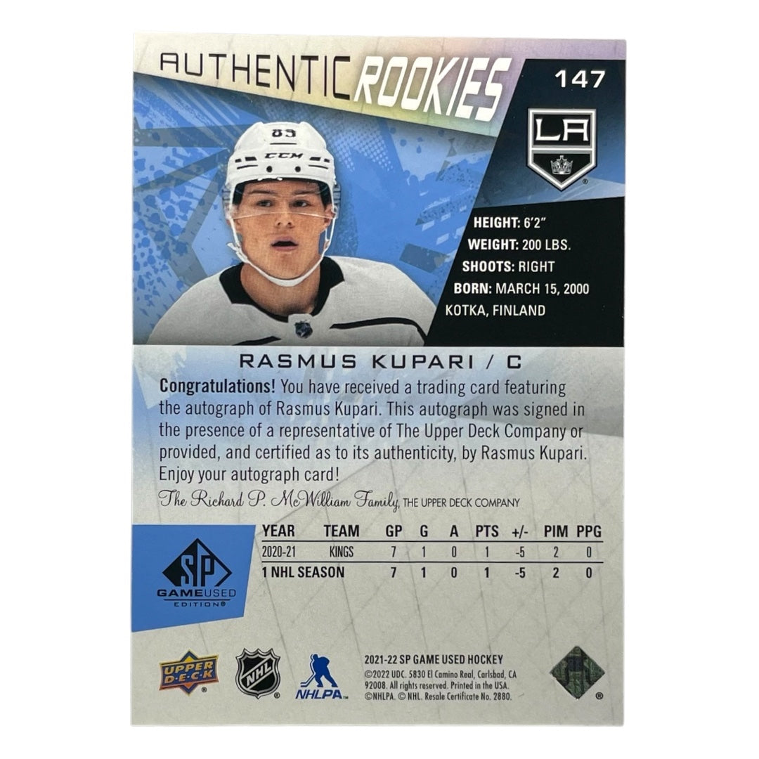 UPPER DECK NHLカード SP GAME USED RASMUS KUPARI LOS ANGELES KINGS #147 中古 IT2