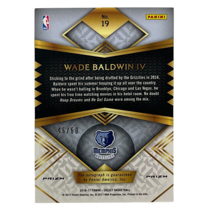 PANINI NBAカード SELECT PRIZM WADE BALDWIN IV MEMPHIS GRIZZLIES /60 #19 中古 IT2