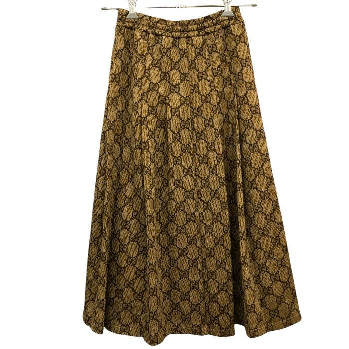GUCCI グッチ テクニカル ジャージースカート レディース 秋冬 ロング GG柄 プリーツ ブラウン XXS ブランド 総柄 かわいい ウエスト紐 中古 KW1