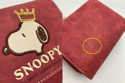 SNOOPY スヌーピー 2つ折り財布 コンパクト ラウンドファスナー 刺繍 レッド 中古 D4