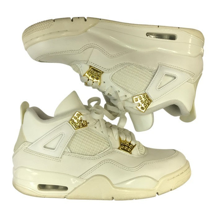 NIKE ナイキ エアジョーダン 4 レトロ スニーカー レディース AIR JORDAN RETRO ホワイト/ゴールド 25.0cm AQ9129-170 中古 T1