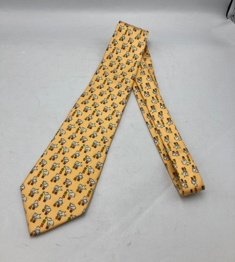 Salvatore Ferragamo サルヴァトーレ フェラガモ アニマル ゾウ柄 ネクタイ シルク100％ 中古 D4