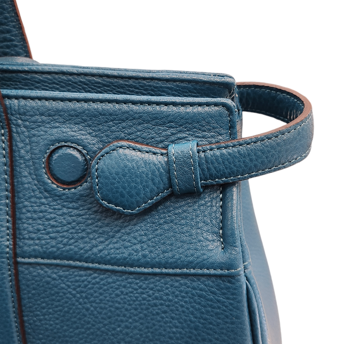 ETiAM エティアム Unite シュリンク サイドベルトブリーフケース メンズ シボ レザー 無地 ターコイズブルー ETKB-024 中古 T1