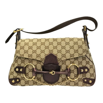 GUCCI グッチ GGキャンバス ショルダーバッグ レディース ホースビット フラップ ベージュ/ブラウン 131474 中古 T1