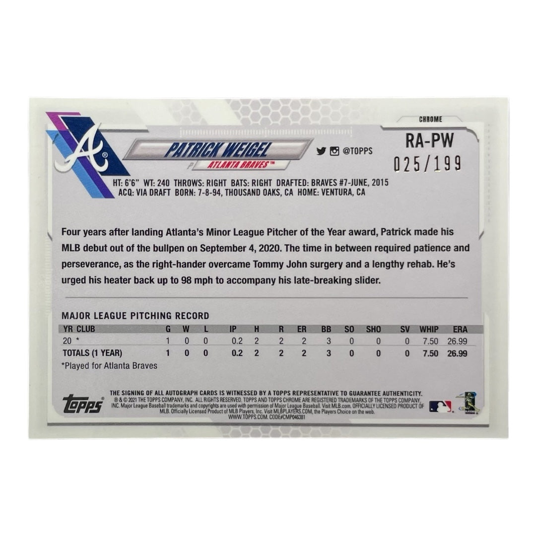 TOPPS MLBカード CHROME PATRICK WEIGEL ATLANTA BRAVES /199 #RA-PW 中古 IT2