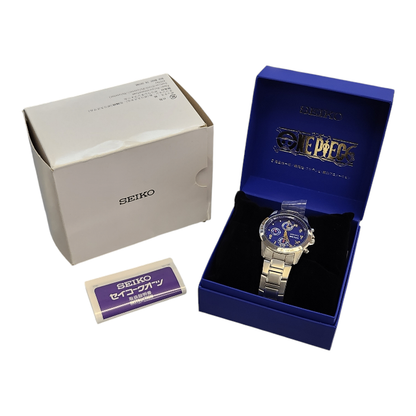 SEIKO セイコー ONE PIECE アニメ 20周年記念モデル 腕時計 メンズ クォーツ アナログ クロノグラフ 5000本限定 シルバー/ブルー 7T92-HBM0 中古 T1