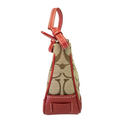 COACH コーチ アクセサリーポーチ レディース キャンバス/レザー ハンドバッグ ミニ カーキ/レッド 6094 中古 T1