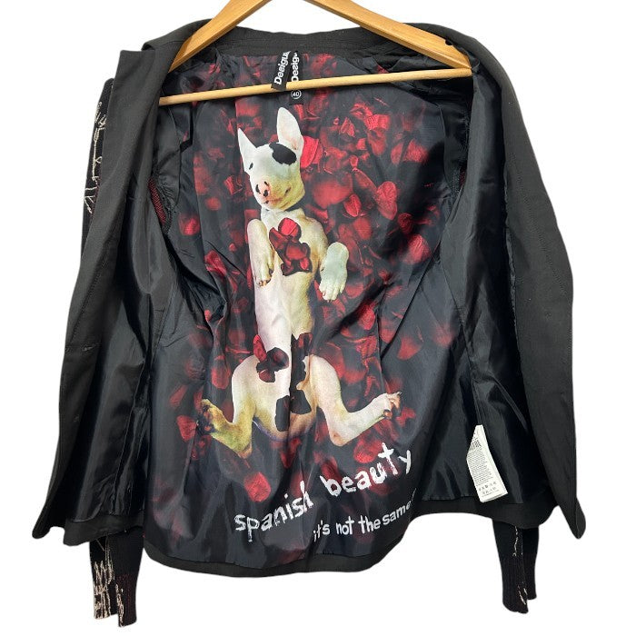 Desigual デシグアル レディース テーラード ジャケット 37E29A6 40 犬 アニマル おしゃれ アウター 秋 冬 ブラック 中古 W４
