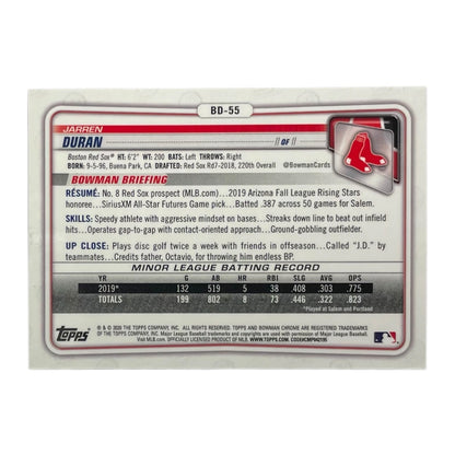 TOPPS MLBカード BOWMAN CHROME JARREN DURAN BOSTON RED SOX /250 #BD-55 中古 IT2