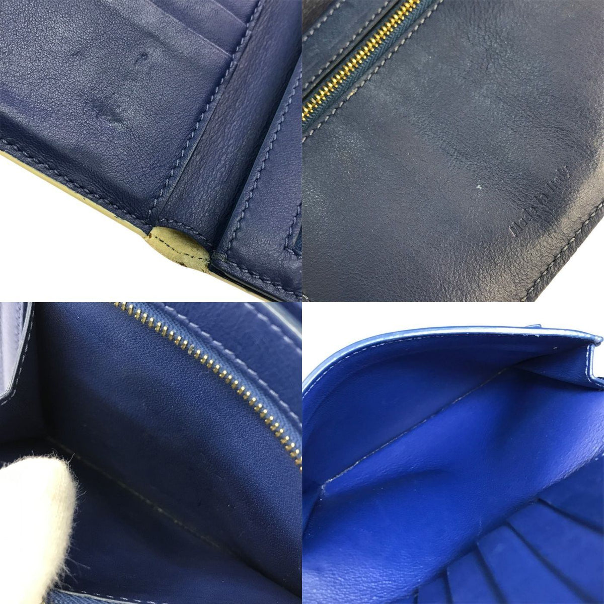 CELINE セリーヌ ミディアム ストラップ マルチファンクション ウォレット レディース 二つ折り財布 レザー バイカラー アイボリー/ブルー 中古 T1