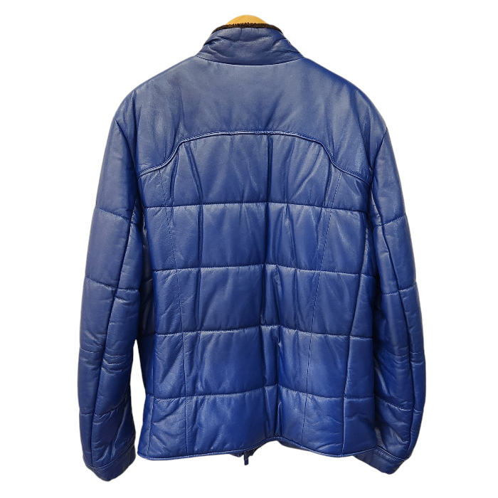 ETRO エトロ ブルゾン メンズ 冬 ラムレザー ジャケット 羊革 裏地ペイズリー 中わた 襟ボア ブルー 2XLサイズ 122-12454-9691 中古 T1