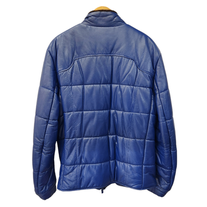 ETRO エトロ ブルゾン メンズ 冬 ラムレザー ジャケット 羊革 裏地ペイズリー 中わた 襟ボア ブルー 2XLサイズ 122-12454-9691 中古 T1