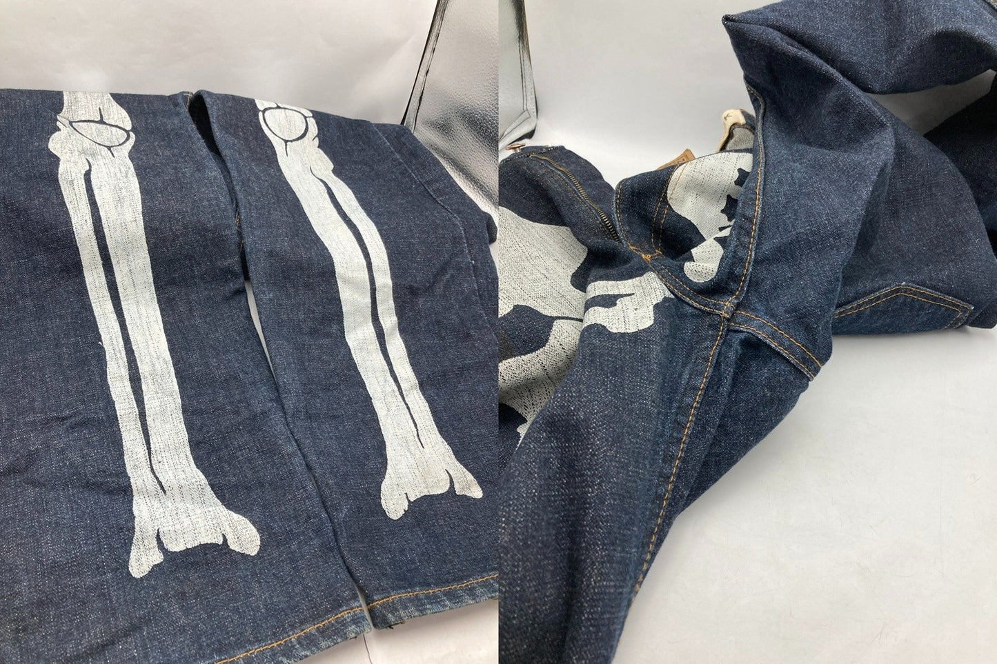 ZOO YORK ズーヨーク ボーンプリント デニムパンツ 34インチ メンズ 中古 D4