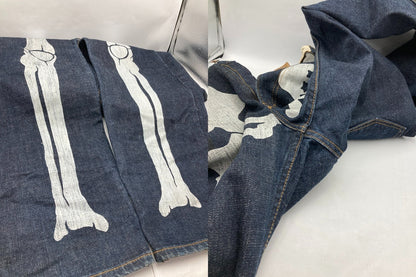 ZOO YORK ズーヨーク ボーンプリント デニムパンツ 34インチ メンズ 中古 D4