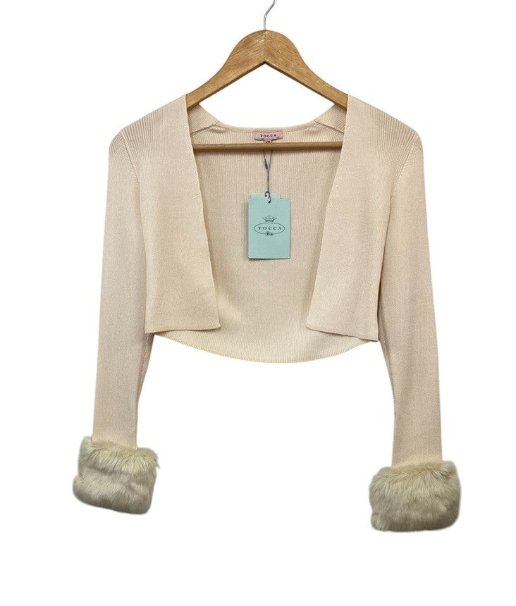TOCCA トッカ エコファー付き ボレロ カーディガン 488445 サイズXS アイボリーピンク 中古 D4