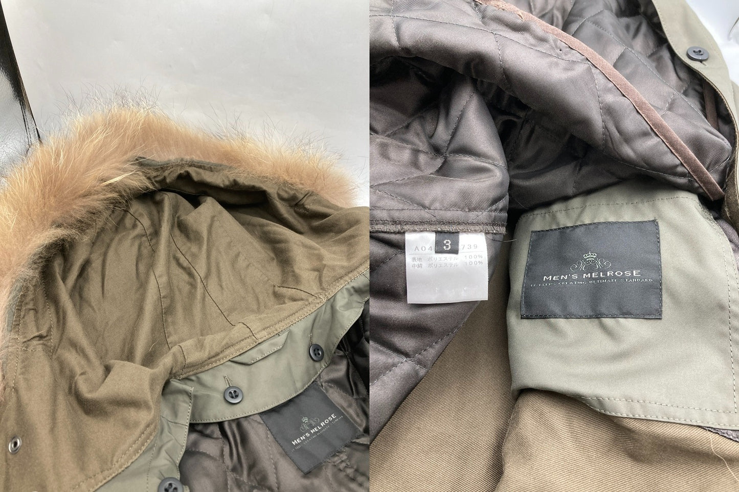MEN’S MELROSE メンズメルローズ ライナー付 モッズコート カーキ サイズ3 メンズ 中古 D4