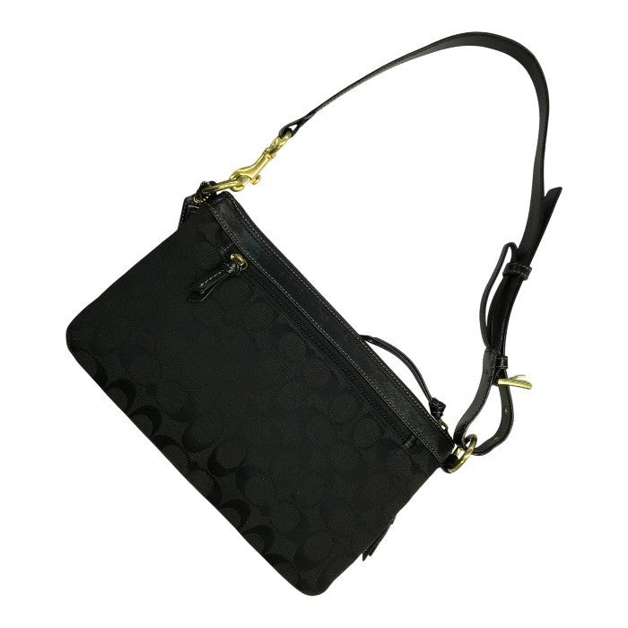 COACH コーチ シグネチャー ショルダーバッグ レディース キャンバス/レザー ミニサイズ セミショルダー 斜め掛け不可 ブラック 中古 T1